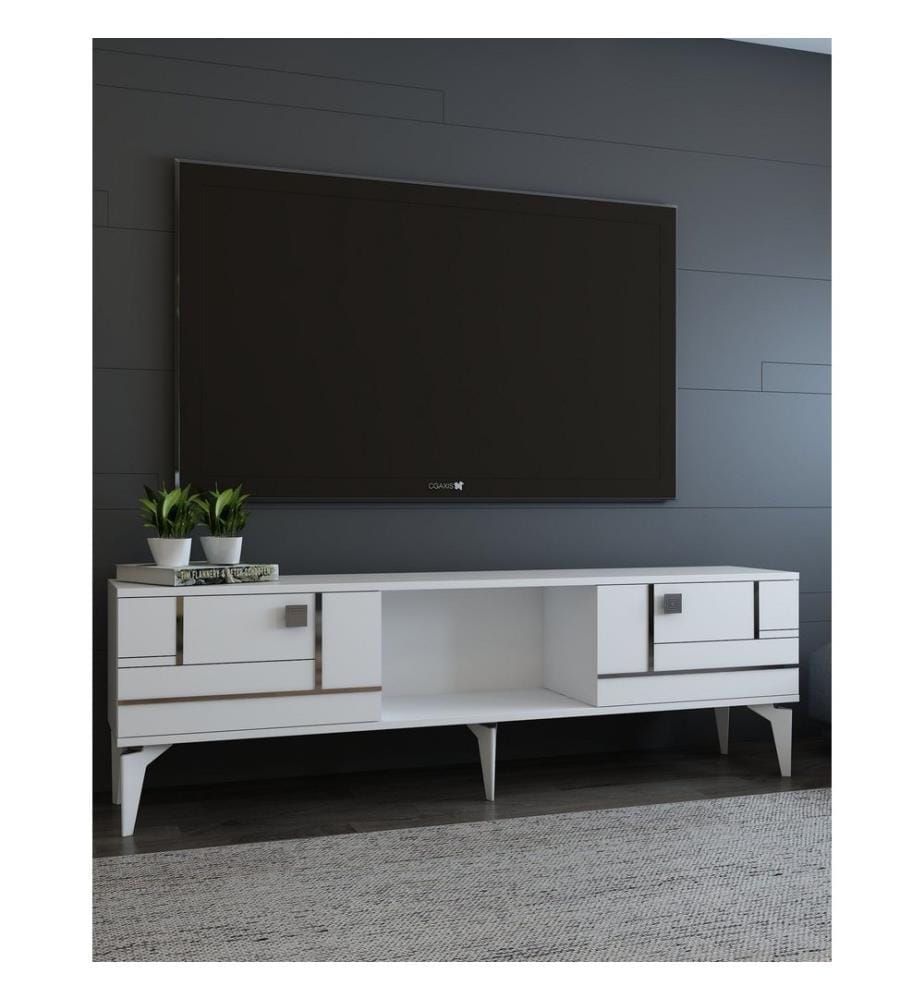 TV-Ständer, Weiss, Silber, 100 % MELAMINBESCHICHTETE SPANPLATTE
