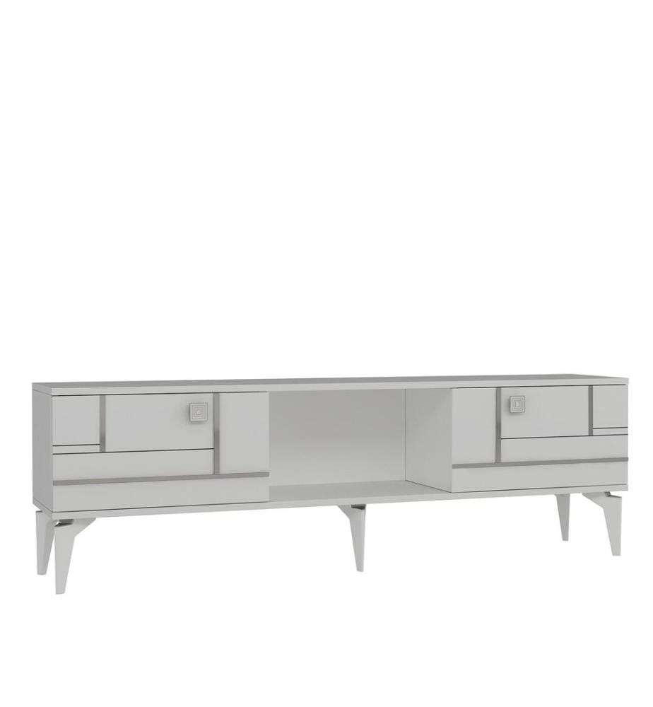 TV-Ständer, Weiss, Silber, 100 % MELAMINBESCHICHTETE SPANPLATTE