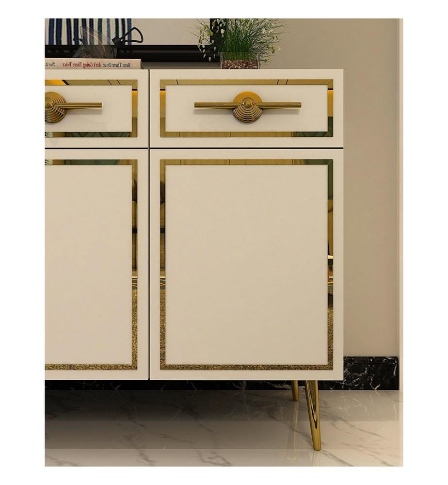 Console, blanc, doré, PANNEAU DE PARTICULES 100 % MÉLAMINÉ