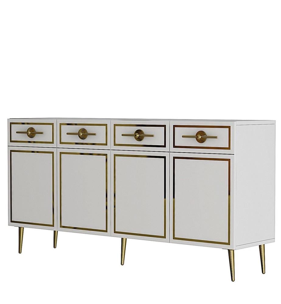 Console, blanc, doré, PANNEAU DE PARTICULES 100 % MÉLAMINÉ