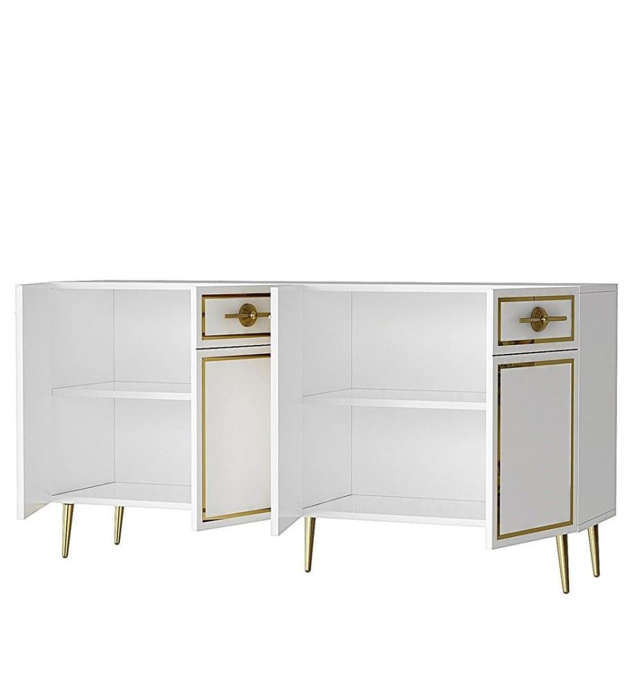 Console, blanc, doré, PANNEAU DE PARTICULES 100 % MÉLAMINÉ