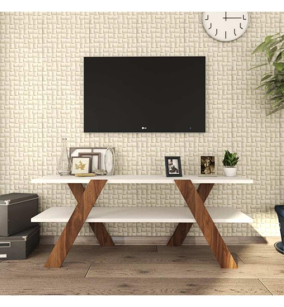 Weiss,Nussbaumfarbe, Tv Schränke, 45X120X33,1 cm, Melaminbeschichtete Partikelplatte