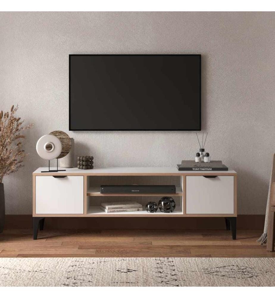 Meuble TV, panneau de particules 100 % mélaminé, blanc