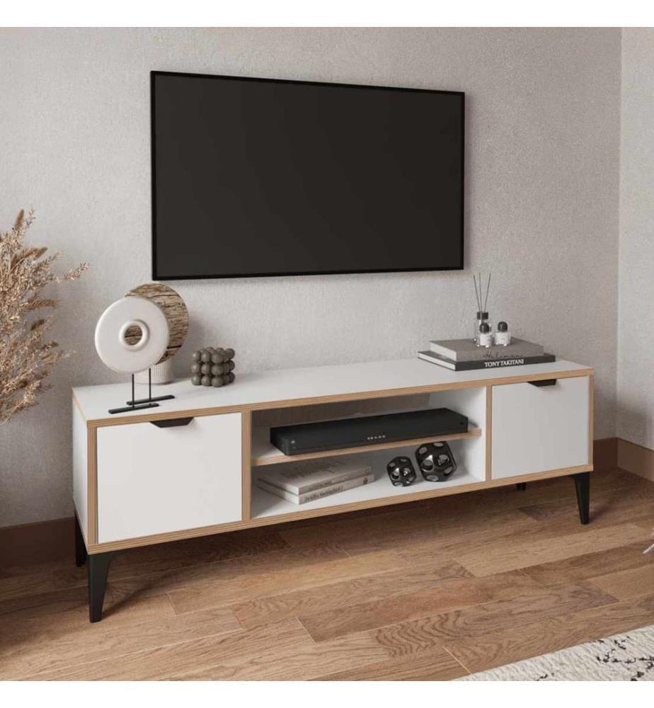 Meuble TV, panneau de particules 100 % mélaminé, blanc