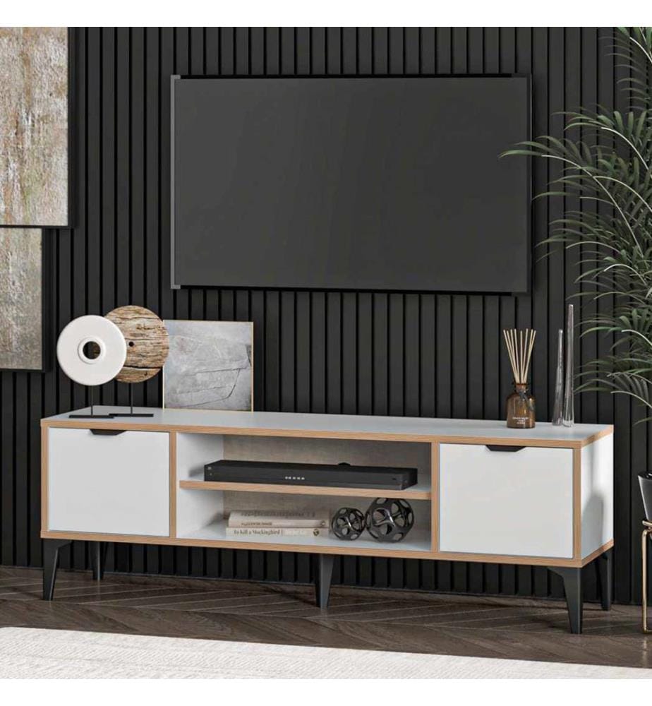 Meuble TV, panneau de particules 100 % mélaminé, blanc