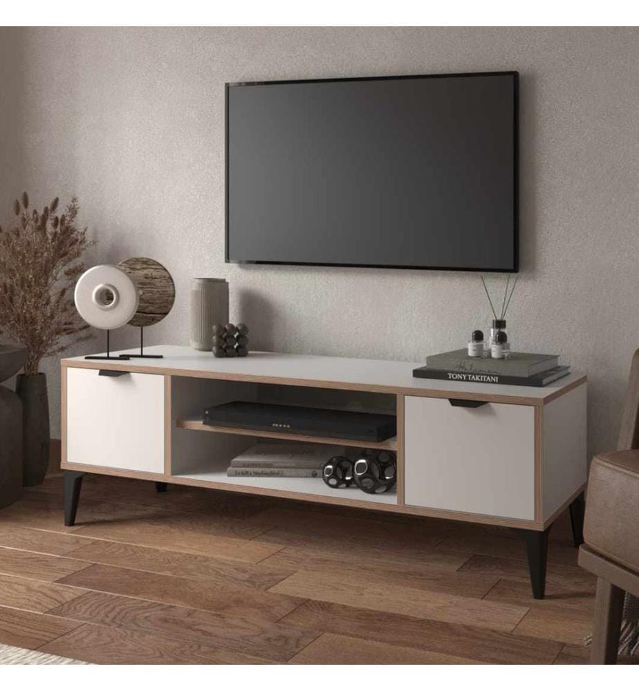 Meuble TV, panneau de particules 100 % mélaminé, blanc
