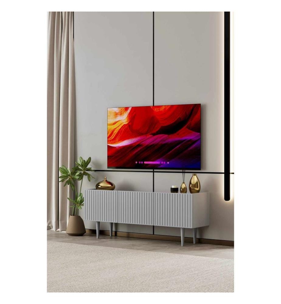 Meuble TV, MDF 100 % stratifié, gris clair
