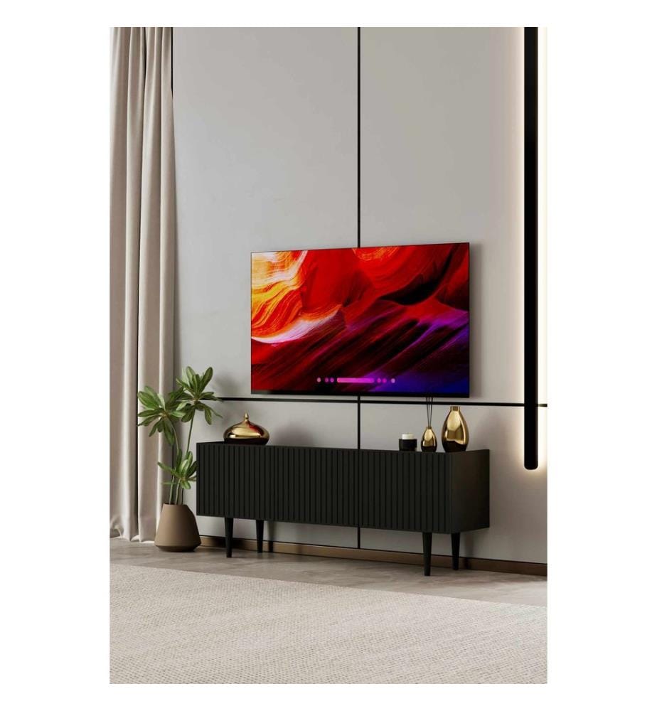 TV-Ständer, 100 % laminierte MDF-Platte, Schwarz