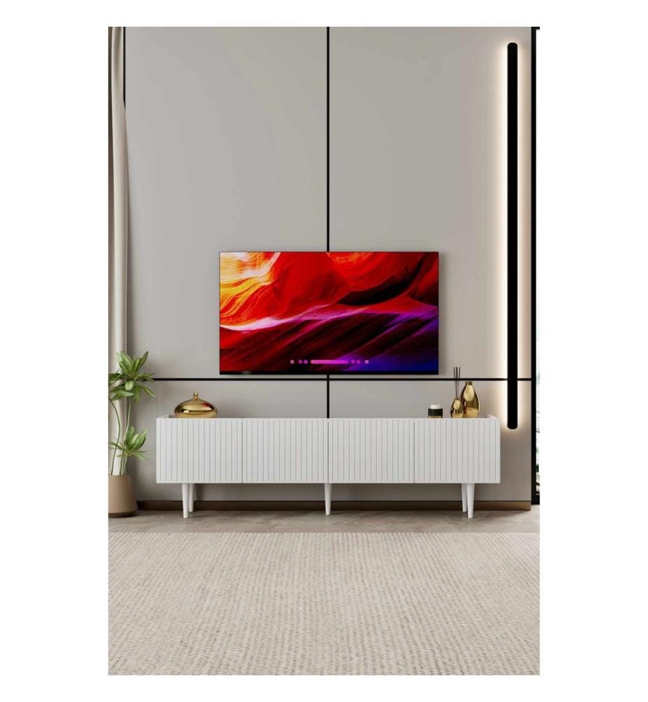 Meuble TV, MDF 100 % stratifié, blanc
