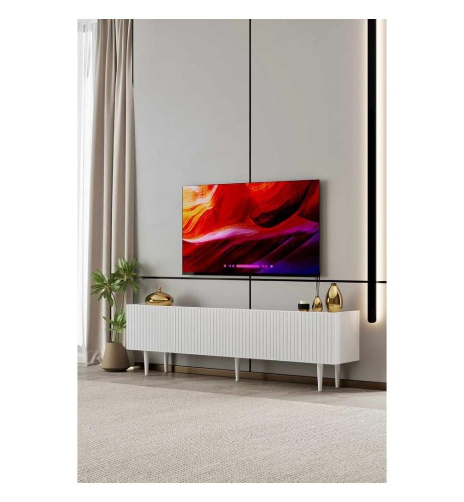 Meuble TV, MDF 100 % stratifié, blanc