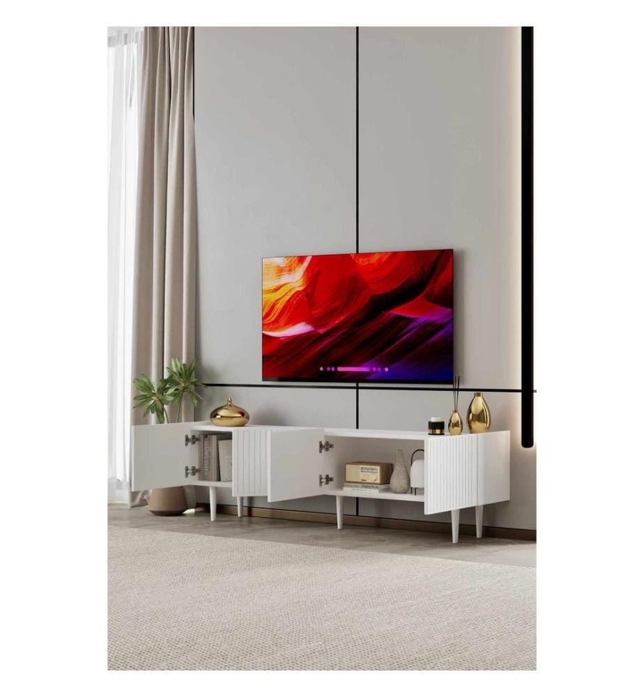 Meuble TV, MDF 100 % stratifié, blanc