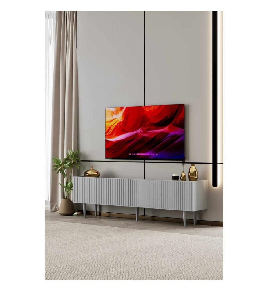 Meuble TV, MDF 100 % stratifié, gris clair