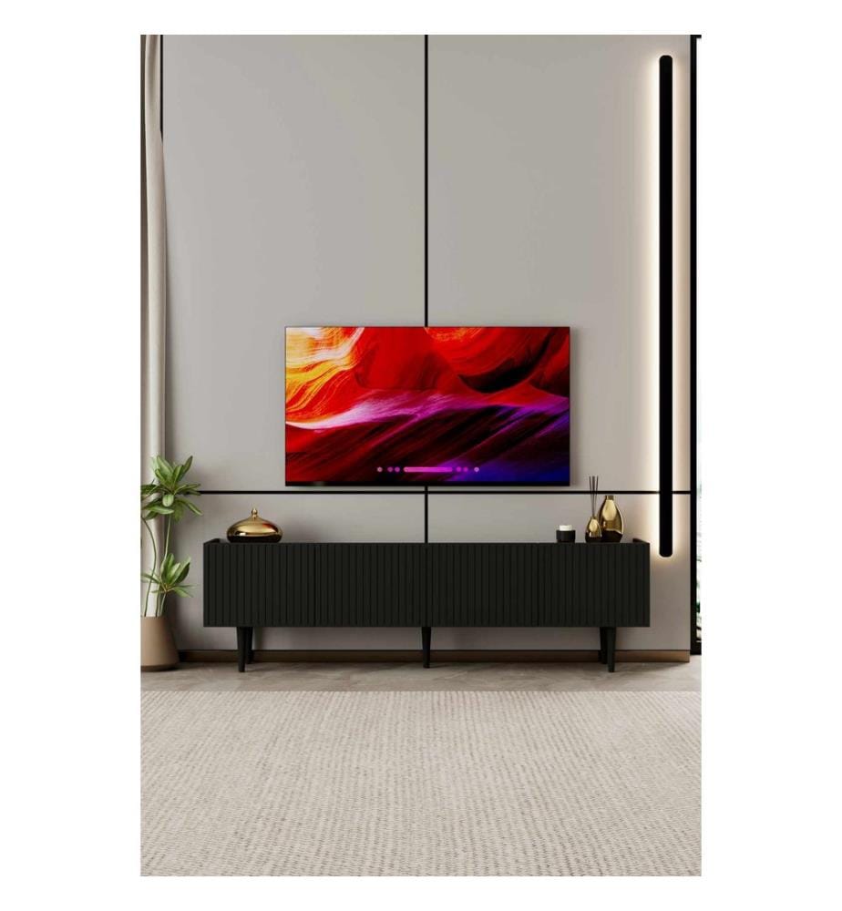 TV-Ständer, 100 % laminierte MDF-Platte, Schwarz