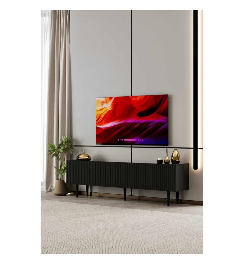 TV-Ständer, 100 % laminierte MDF-Platte, Schwarz