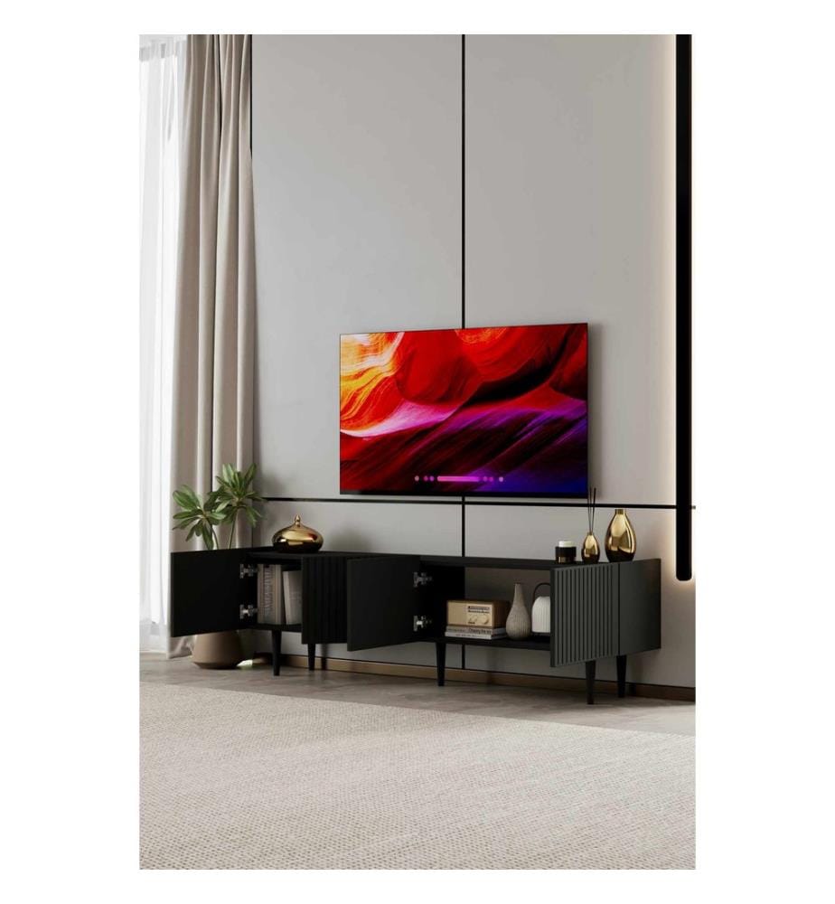 TV-Ständer, 100 % laminierte MDF-Platte, Schwarz