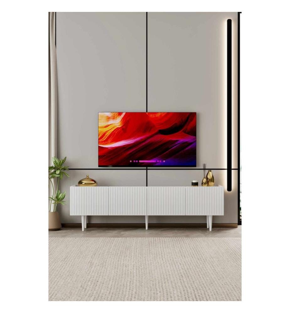 Meuble TV, MDF 100 % stratifié, blanc