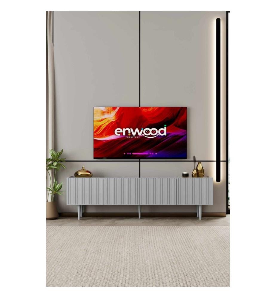 Meuble TV, MDF 100 % stratifié, gris clair