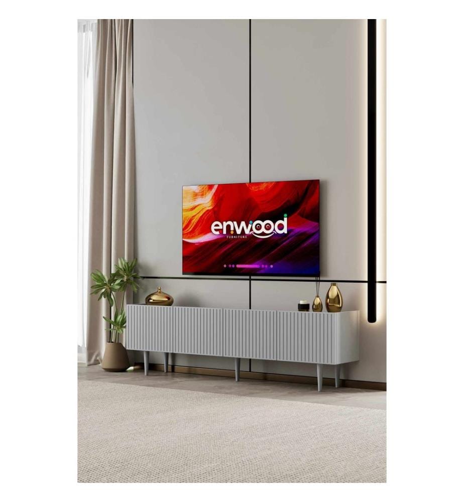 Meuble TV, MDF 100 % stratifié, gris clair