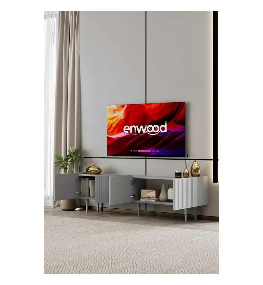 Meuble TV, MDF 100 % stratifié, gris clair