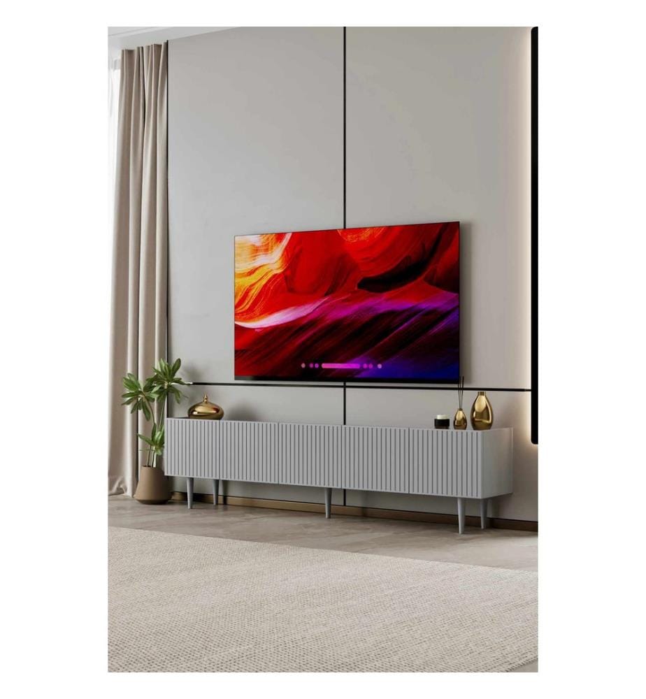 Meuble TV, MDF 100 % stratifié, gris clair