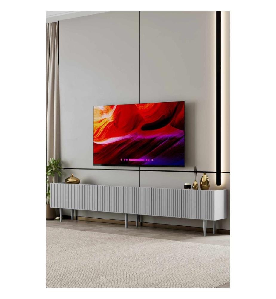 Meuble TV, MDF 100 % stratifié, gris clair