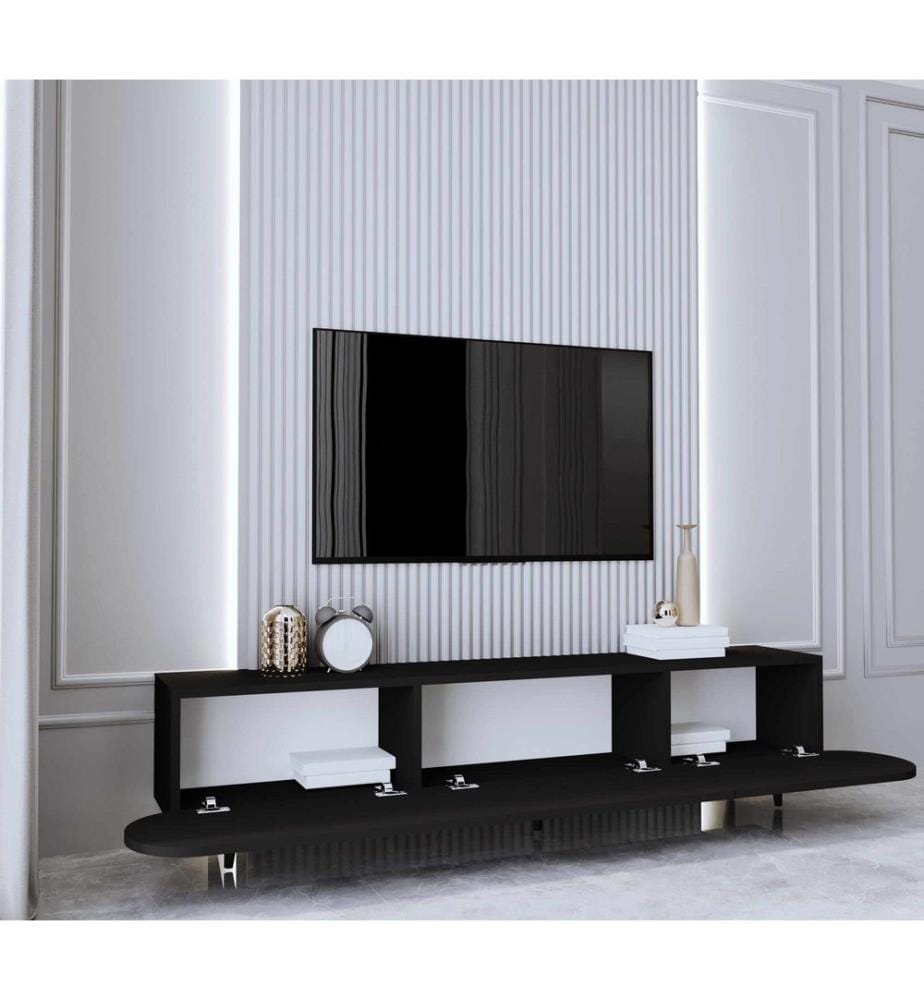 TV-Ständer, 100 % laminierte MDF-Platte, Schwarz