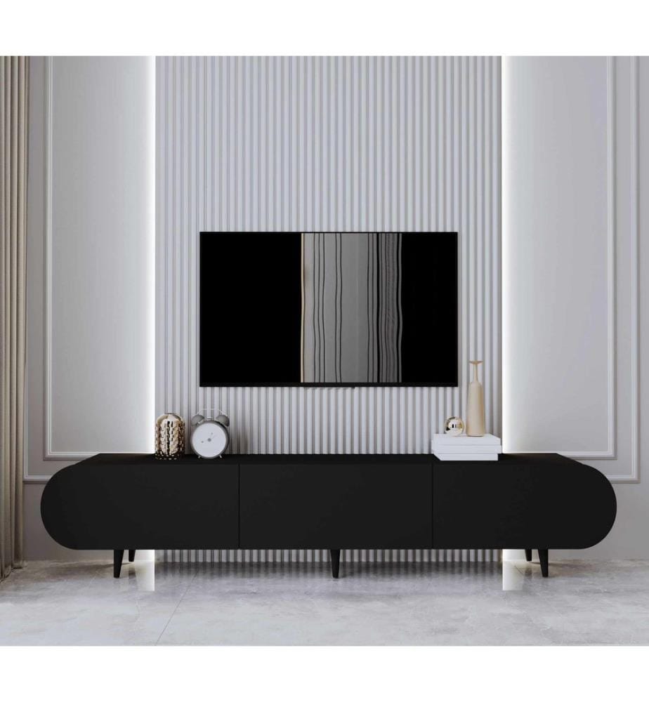 TV-Ständer, 100 % laminierte MDF-Platte, Schwarz