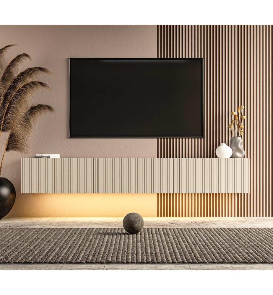Meuble TV, panneau de particules 100 % mélaminé, grès