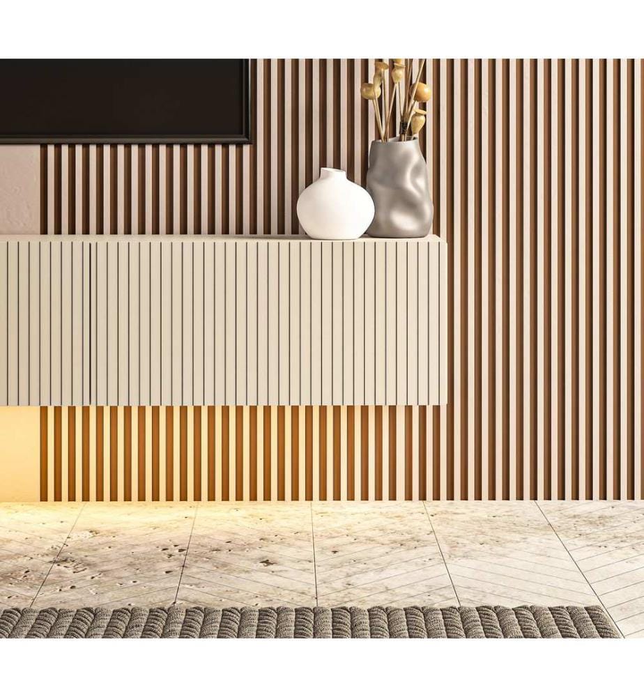 Meuble TV, panneau de particules 100 % mélaminé, grès