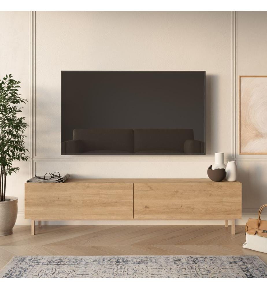Meuble TV, panneau de particules 100 % mélaminé, chêne