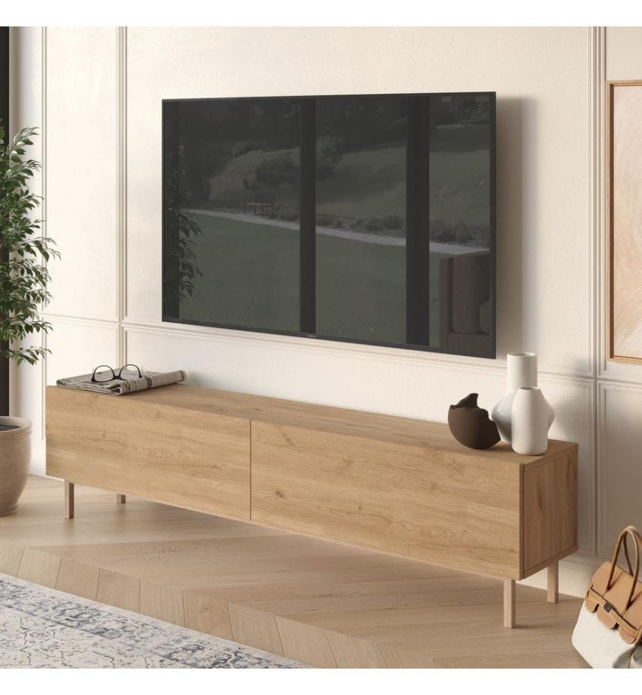 Meuble TV, panneau de particules 100 % mélaminé, chêne