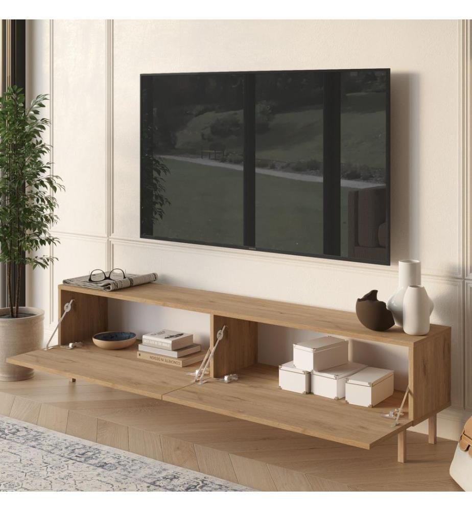 Meuble TV, panneau de particules 100 % mélaminé, chêne