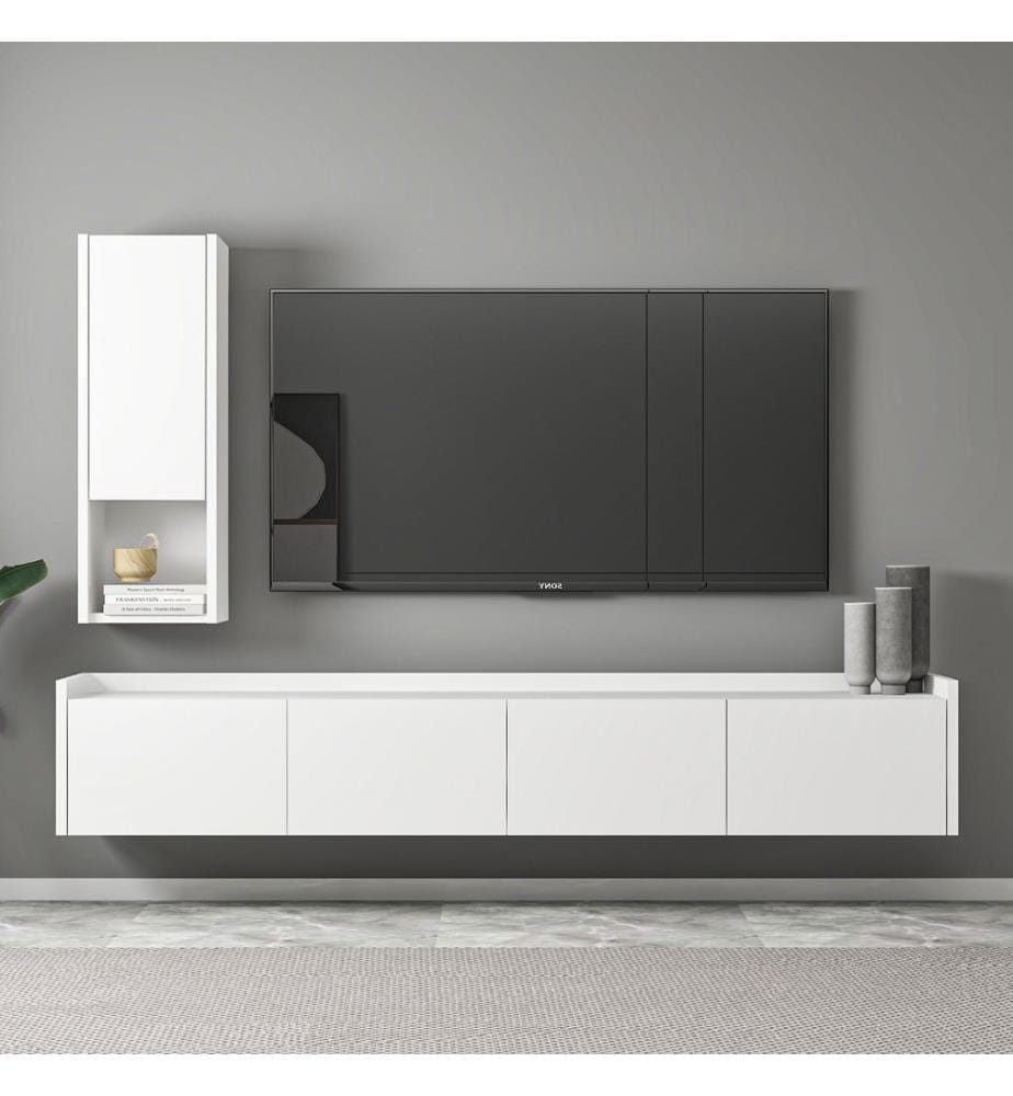 Meuble TV, panneau de particules 100 % mélaminé, blanc