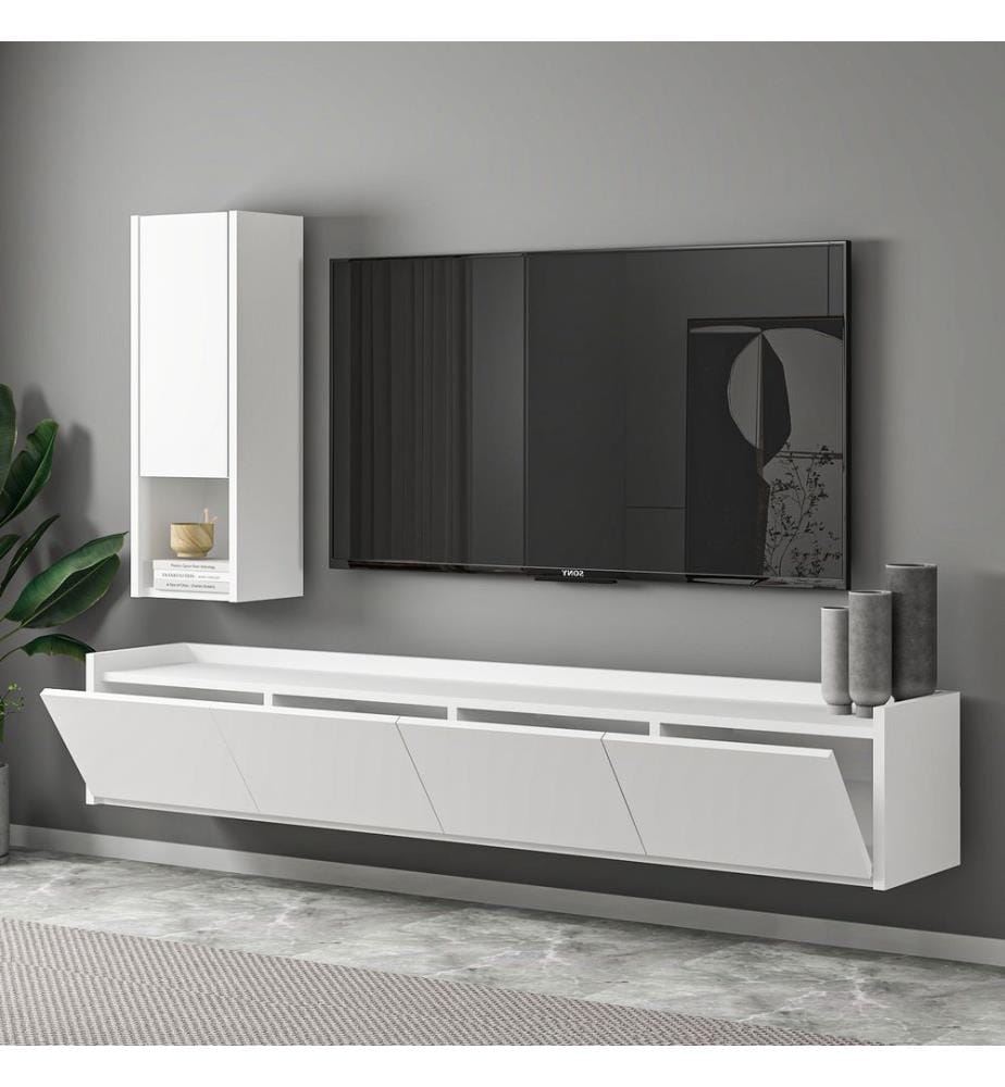 Meuble TV, panneau de particules 100 % mélaminé, blanc