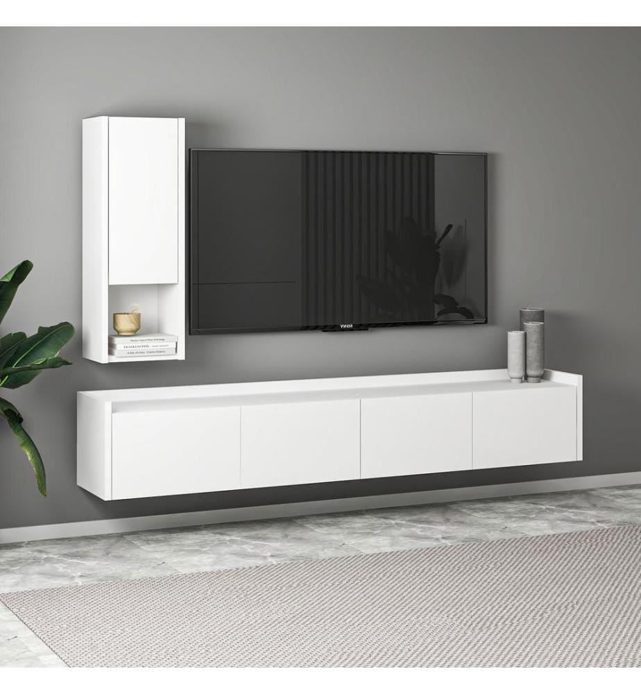 Meuble TV, panneau de particules 100 % mélaminé, blanc