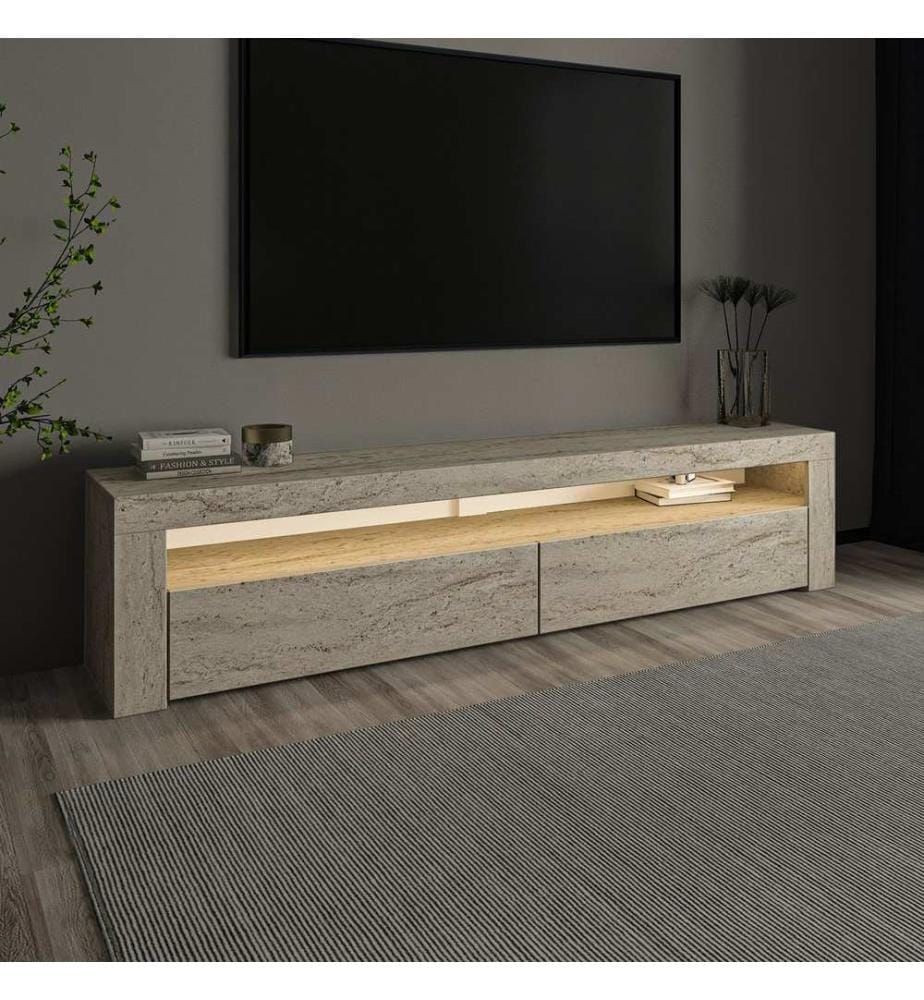 Meuble TV, panneau de particules 100 % mélaminé, travertin