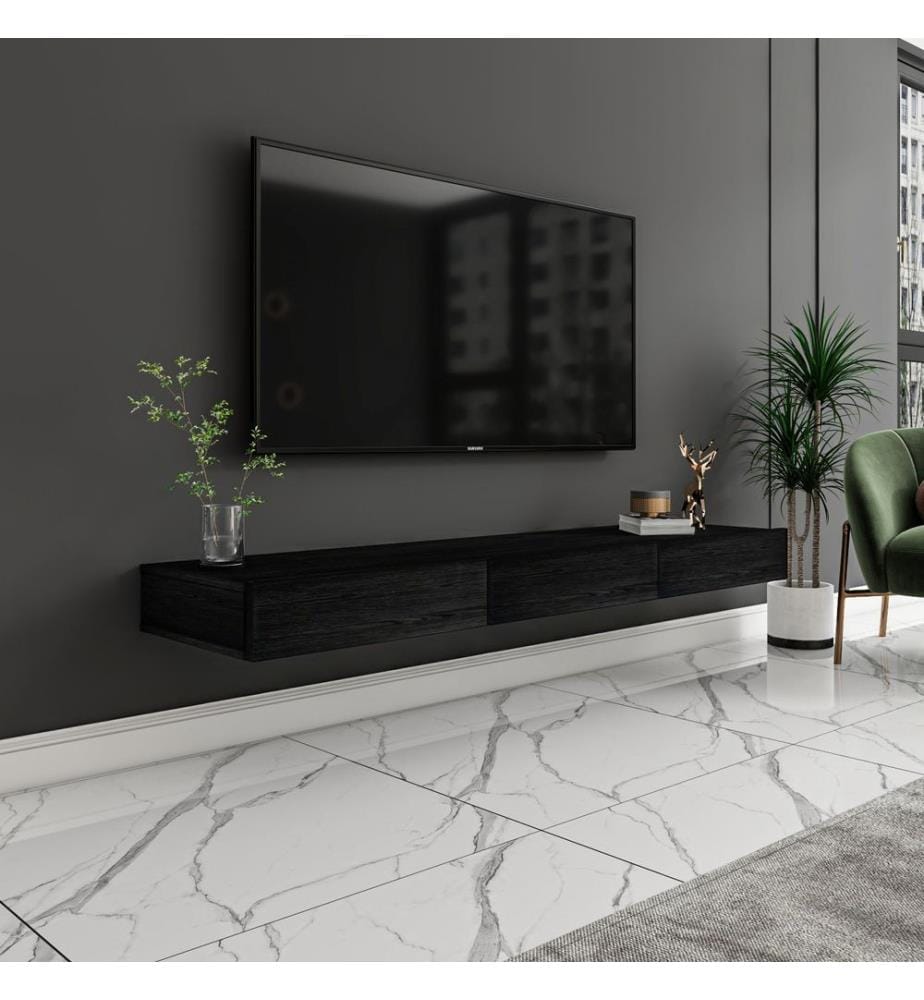 TV-Ständer, 100 % melaminbeschichtete Spanplatte, Holz Schwarz