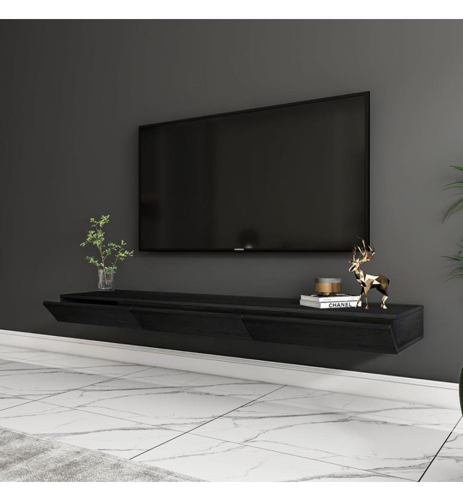 TV-Ständer, 100 % melaminbeschichtete Spanplatte, Holz Schwarz