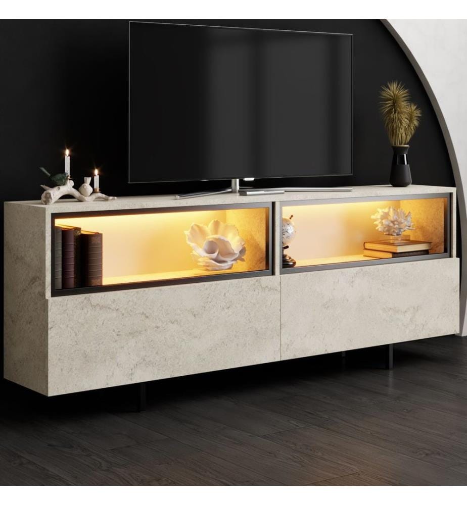 Meuble TV, panneau de particules 100 % mélaminé, travertin