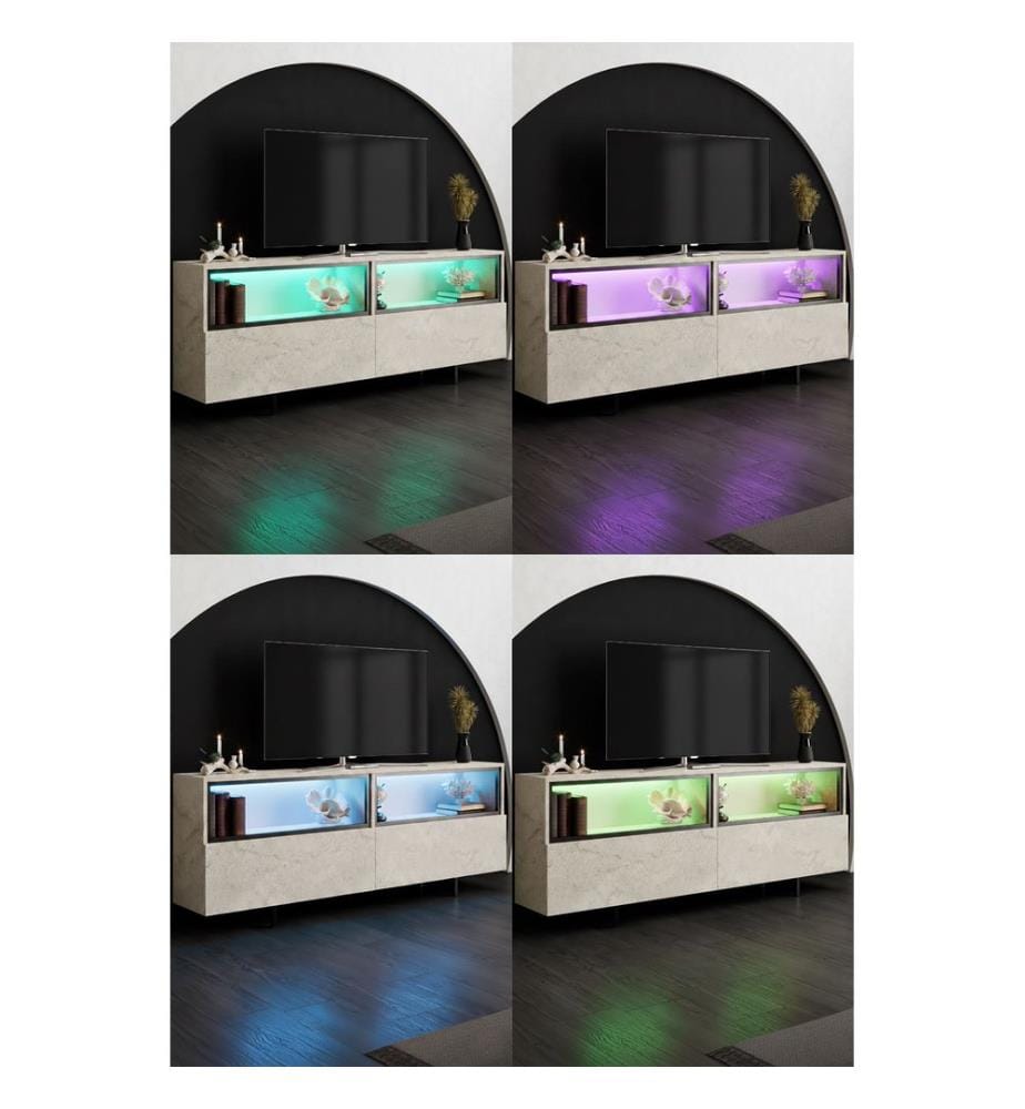 Meuble TV, panneau de particules 100 % mélaminé, travertin