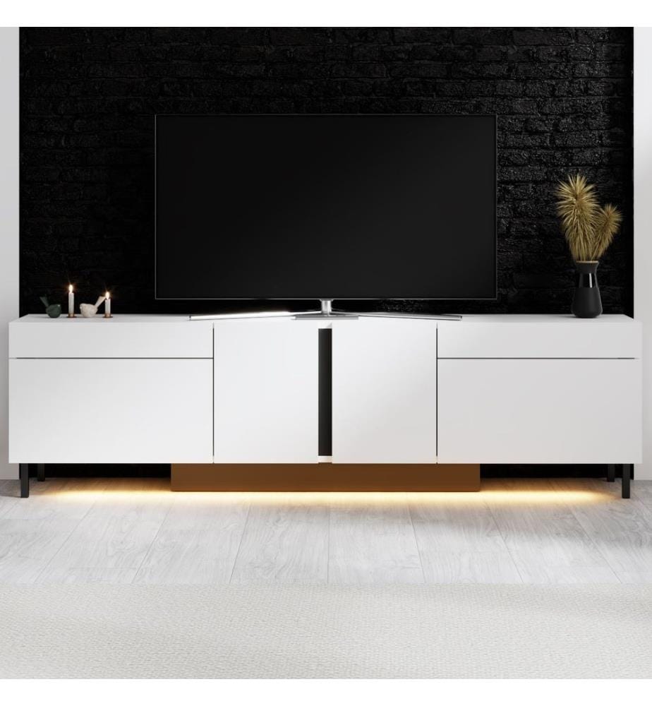 Meuble TV, panneau de particules 100 % mélaminé, blanc