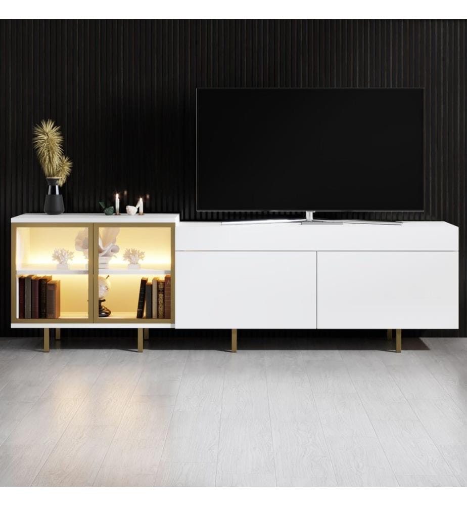 TV-Ständer, 100 % melaminbeschichtete Spanplatte, Weiss, Gold