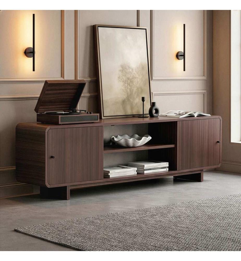 Meuble TV, panneau de particules 100 % mélaminé, noyer
