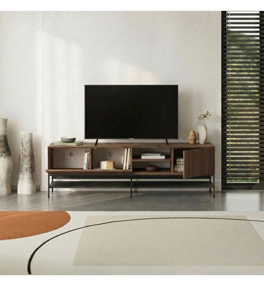 Meuble TV, panneaux de particules 100 % mélaminés, noyer Milano, bois noir, noir