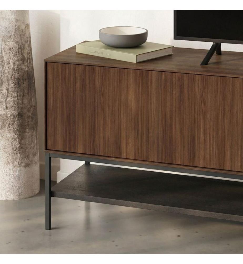 Meuble TV, panneaux de particules 100 % mélaminés, noyer Milano, bois noir, noir