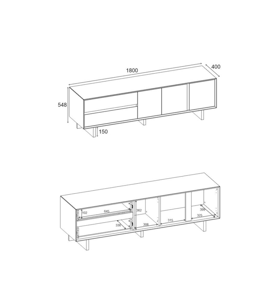 Meuble TV, panneau de particules 100 % mélaminé, noyer Milano