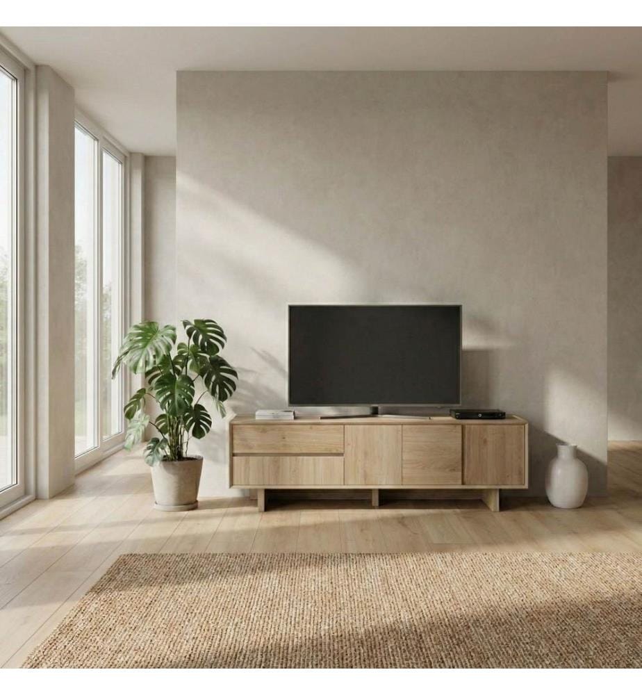 Meuble TV, panneau de particules 100 % mélaminé, chêne saphir