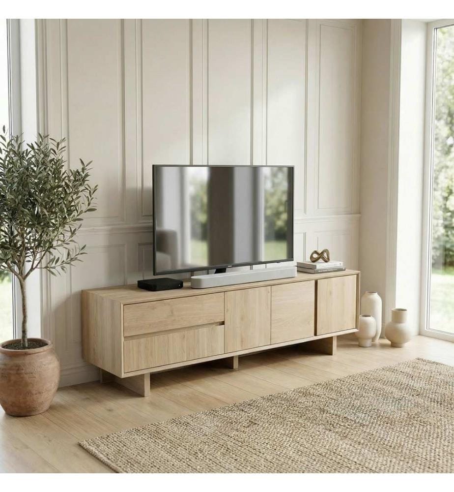 Meuble TV, panneau de particules 100 % mélaminé, chêne saphir
