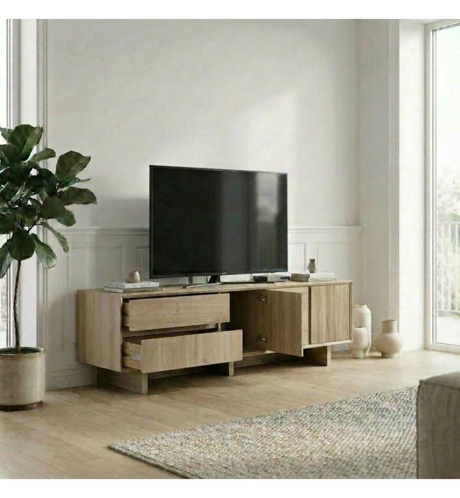 Meuble TV, panneau de particules 100 % mélaminé, chêne saphir
