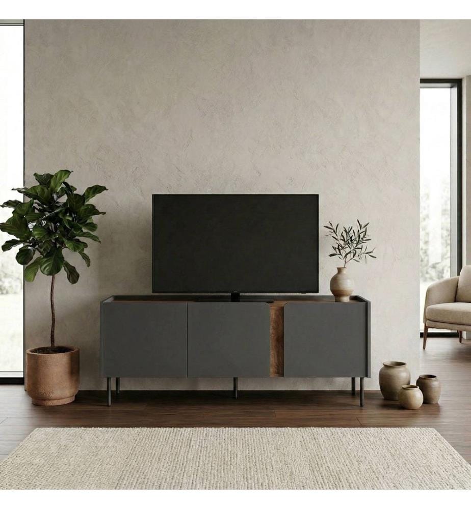 TV-Ständer, 100 % melaminbeschichtete Spanplatte, Anthrazit, Sepet-Eiche, Schwarz